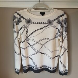 Talbots Cream and Gray Chain Pattern Sweater